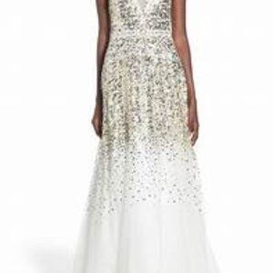 Bee Darlin Gold and Silver Sequins on white tulle gown
